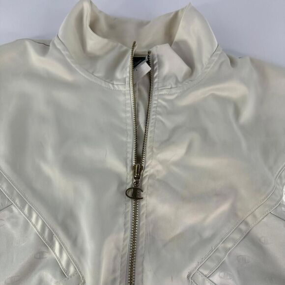 Champion Satin Off White Womens Full Zip Size M Lurex Bomber Track Retro Jacket - Picture 7 of 12